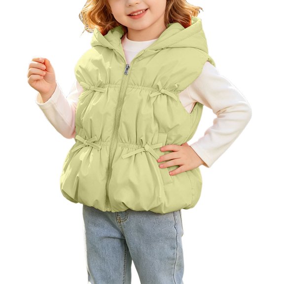Mifsaly Toddler Girls Hooded Puffer Vest Cute Bowknot Sleeveless Quilted Winter Jacket Kids Lightweight Warm Outerwear Coat