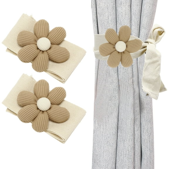 Unique Bargains 2pcs Flowers Curtain Ties for Drapes Curtain Holdbacks Wall Decoration for Home Office Khaki Beige