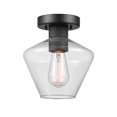thumbnail image 1 of 1-Light Matte Black Semi-Flush Mount Ceiling Light with Clear Glass Shade and Diamond Knurl Texture on Socket, 1 of 8
