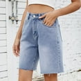 thumbnail image 4 of Hvot&aat Denim Bermuda Shorts for Women High Waisted Straight Fit Jean Shorts Frayed Fringe Distressed Water-Washed Jeans Shorts, 4 of 6