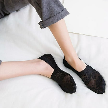 

Youmylove Women Summer Cotton Lace Antiskid Invisible Liner Low Cut Socks Bk Comfortable Calcetines