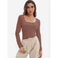 thumbnail image 6 of Womens Long Sleeve Scoop Neck Ribbed Knit Fitted Casual Tops Tee Slim Basic Shirts, 6 of 6