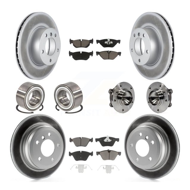 Transit Auto Front Rear Wheel Hub Bearings Assembly Coated Disc Brake Rotors and Ceramic Pads Shoes Kit (10Pc) for Car 2007 BMW 328i Wagon - Left Right Side (Driver Passenger) KBB-121616