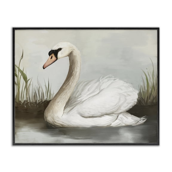 Stupell Industries Rustic Lodge Swan in Pond Black Framed Giclee Art, 20 x 16, by Ziwei Li