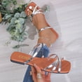 thumbnail image 5 of Women's Flat Sandals Square Open Toe Strappy Slingback Casual Summer Shoes Silver 9, 5 of 7