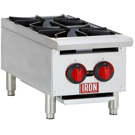 Iron Range IRHP-12-2B 12" Two Burner Countertop Commercial Gas Hot Plate, Stainless Steel, 50,000 BTU, ETL Listed