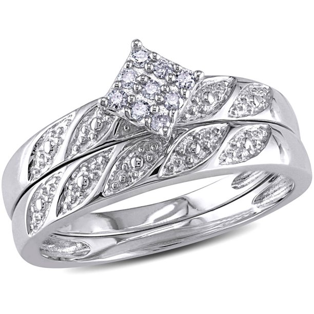Miabella DiamondAccent Sterling Silver Bridal Ring Set
