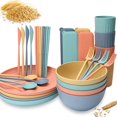 thumbnail image 1 of MCSWSEE Juego de Vajilla, Juego de Vajilla de Paja de Trigo 32 Piezas, sin BPA, Vajilla de Completa Reutilizable con Cuenco, Plato, Cuchara, Tenedor, Tazas y Palillos, Apto para Lavavajillas, 1 of 8