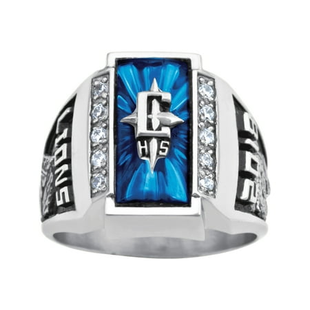Keepsake Personalized Men's Crest Cubic Zirconia Side Panel Class Ring in Valadium, Silver Plus, Yellow and White Gold