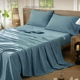 thumbnail image 3 of MooMee 100% Washed Cotton Sheet Set Queen Linen Like Textured Breathable Durable Soft Comfy 4pcs (Peacock Blue), 3 of 6