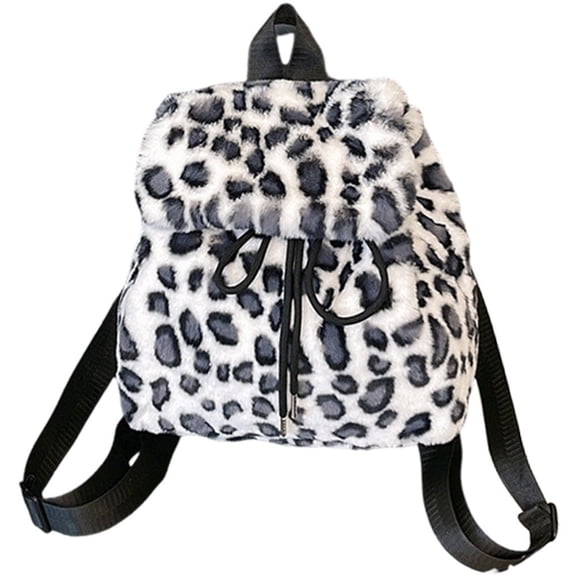 Women'S Fashion Backpack Leopard Print Casual Schoolbag Cute & Small Daypack Plush Shoulder Bag Soft Fleece Knapsack For Laydies & Teenagers