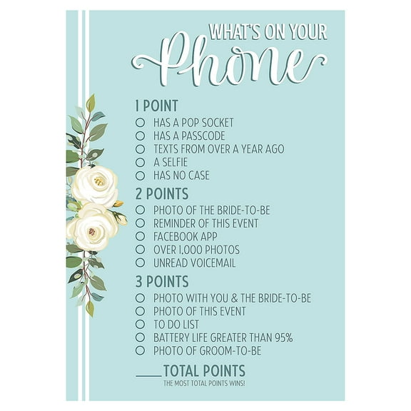 What’s on Your Phone Bridal Shower Game, Toys, Wedding, 12 Pieces