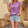 thumbnail image 5 of Hfyihgf Women's Short Sleeve Satin Blouses Dressy Casual Loose V-Neck Silk Shirts Summer Elegant Ruffle Sleeve Tunic Tops(Purple,XL), 5 of 5