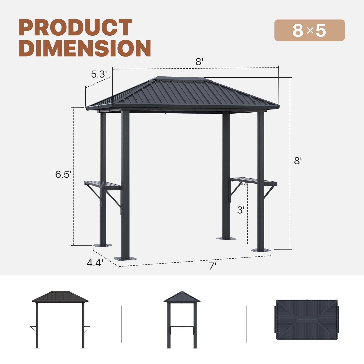 BaPiPro 8x5ft Hardtop Grill Gazebo, Heavy Duty Metal Hardtop Outdoor BBQ Shelter with Galvanized Steel Roof, Patio Gazebo for Barbecue & Cooking