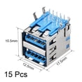 thumbnail image 2 of Unique Bargains PCB USB Connector 3.0 Type-A Dual Port Female Jack 90 Degree 15Pcs, 2 of 4