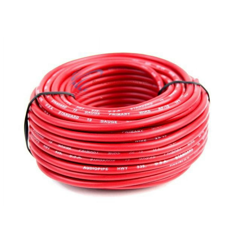 10 GAUGE WIRE RED & BLACK POWER GROUND 50 FT EACH PRIMARY STRANDED COPPER  CLAD