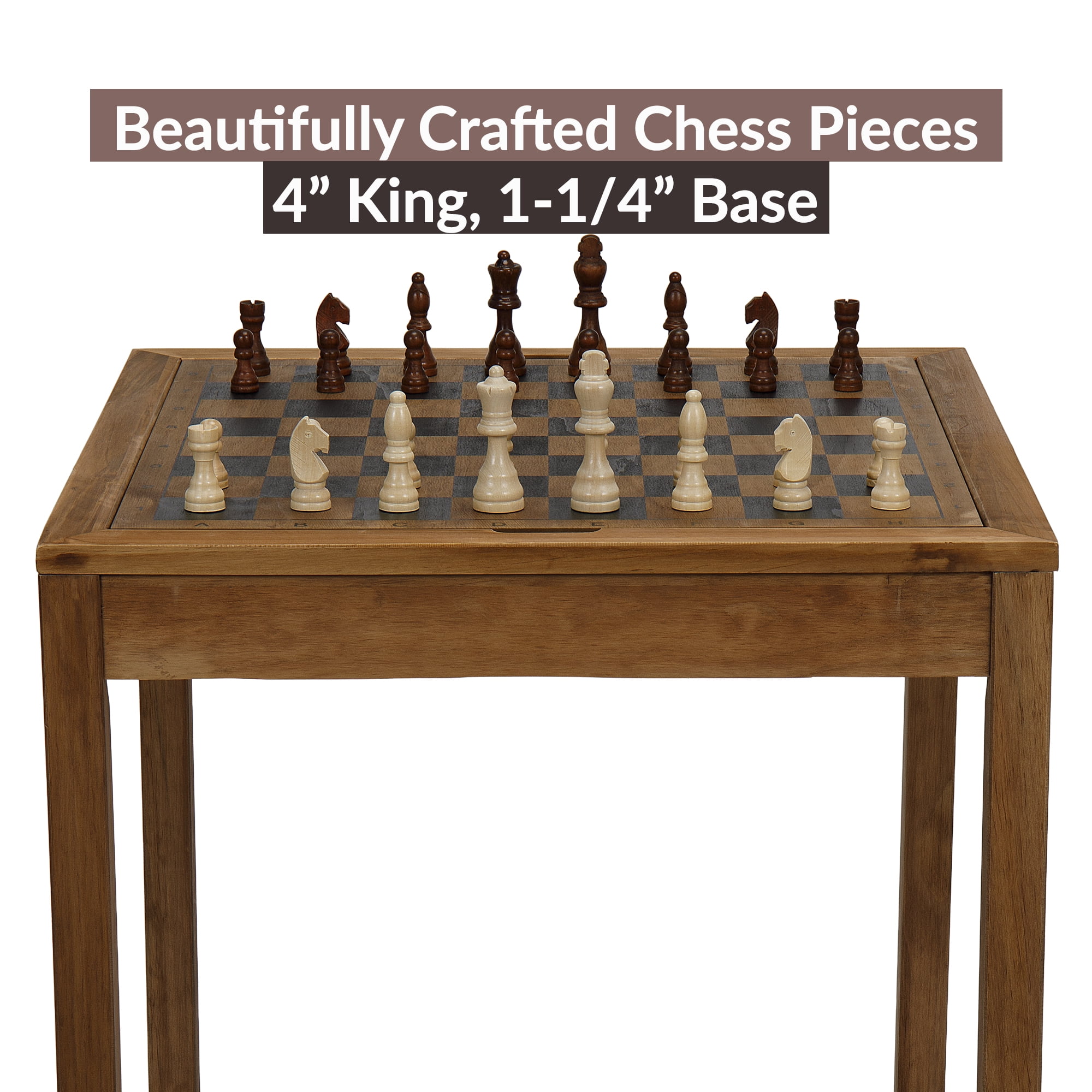 Sterling Games Wooden Chess Table with Checkers Backgammon Combo Set, Rustic Oak