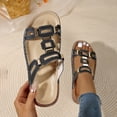 thumbnail image 4 of Slide Sandals Women Comfy Cork Footbed Orthopedic Slippers Fashion Cutout Splice Leather Slip on Flat Beach Shoes Black Size 9.5, 4 of 7