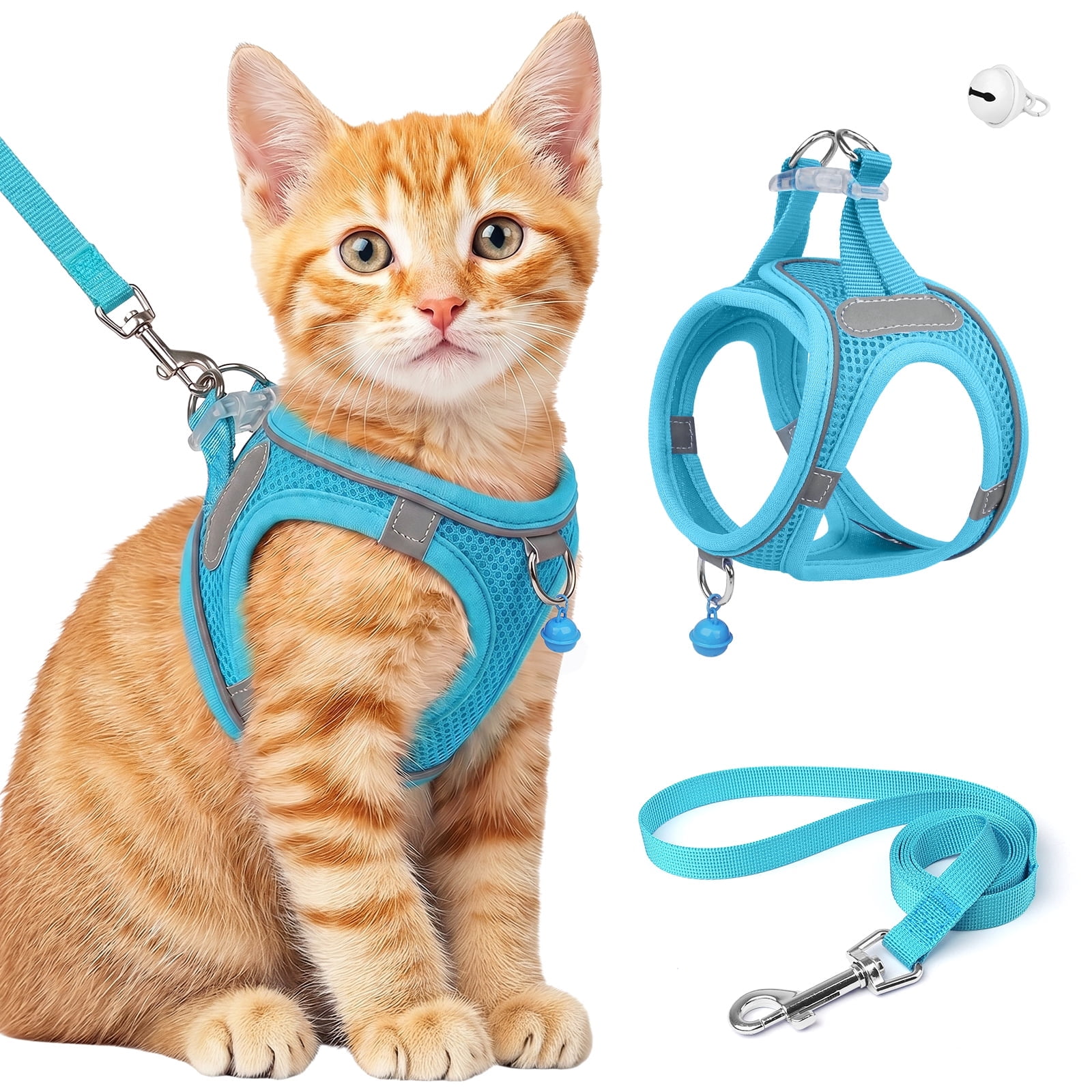 MASBRILL Cat & Dog Harness and Leash Set, Reflective Escape-Proof No-Pull Soft Vest, Easy to Wear for Walking, Traveling, Includes Pet Bells