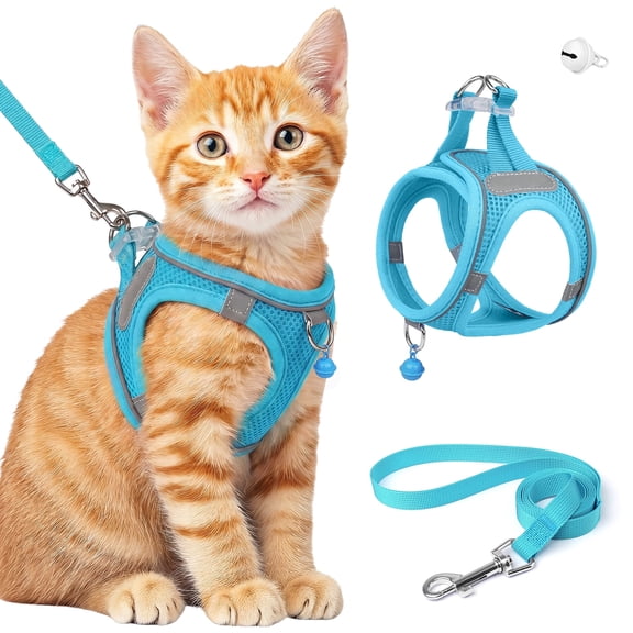 MASBRILL Cat & Dog Harness and Leash Set, Reflective Escape-Proof No-Pull Soft Vest, Easy to Wear for Walking, Traveling, Includes Pet Bells