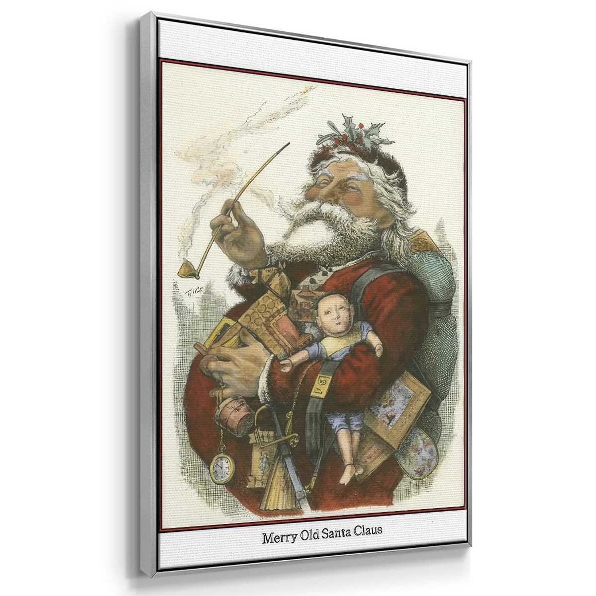 Merry Santa - Framed Gallery Wrapped Holiday Canvas - 27 x 41 - Silver Frame
