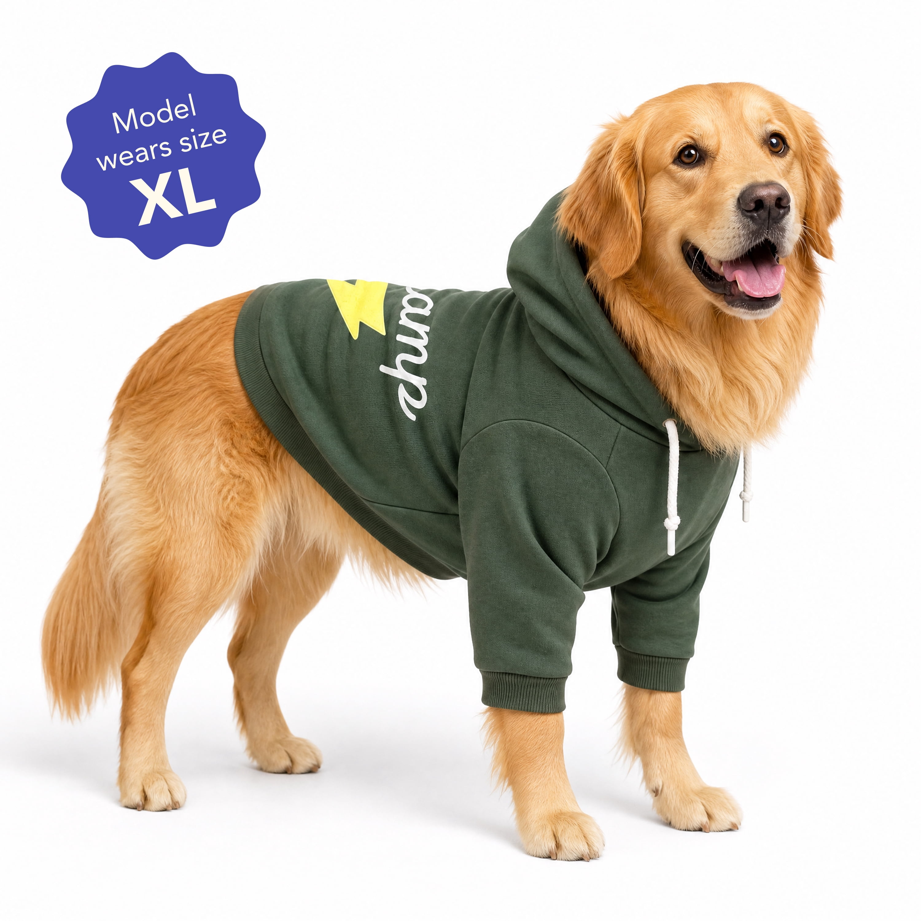 Oodles Champ Fall Lightning Bolt Dog Hoodie, Green, XL