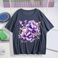 thumbnail image 2 of Pxxlle Summer Going Out Tops for Women Fashion Flower Graphic Tee Shirts Loose Fit Short Sleeve Crewneck T Shirts (Dark Blue L), 2 of 5