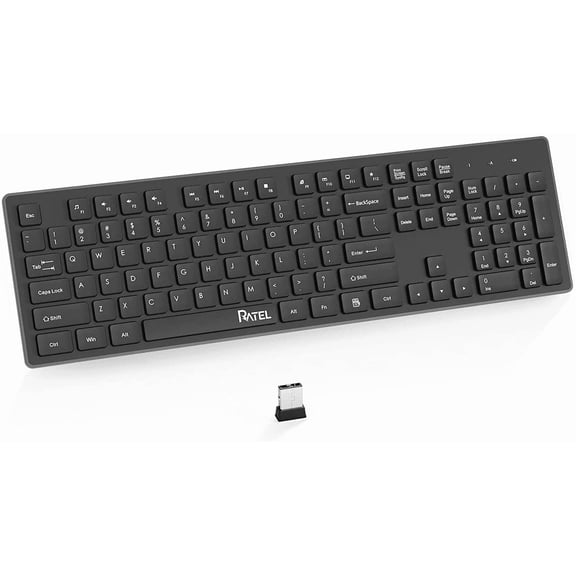 Wireless Keyboard, RATEL 2.4G Ergonomic Silent USB Keyboard with 104 Keys, Full Size Computer Keyboard for Laptop, Windows, PC, Desktop, and Smart TV (Black