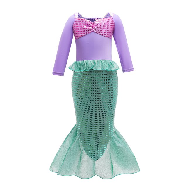Vestido de sirena para niñas de Navidad, vestido de noche de manga larga, vestido de niñas con cuentas, vestido de princesa
