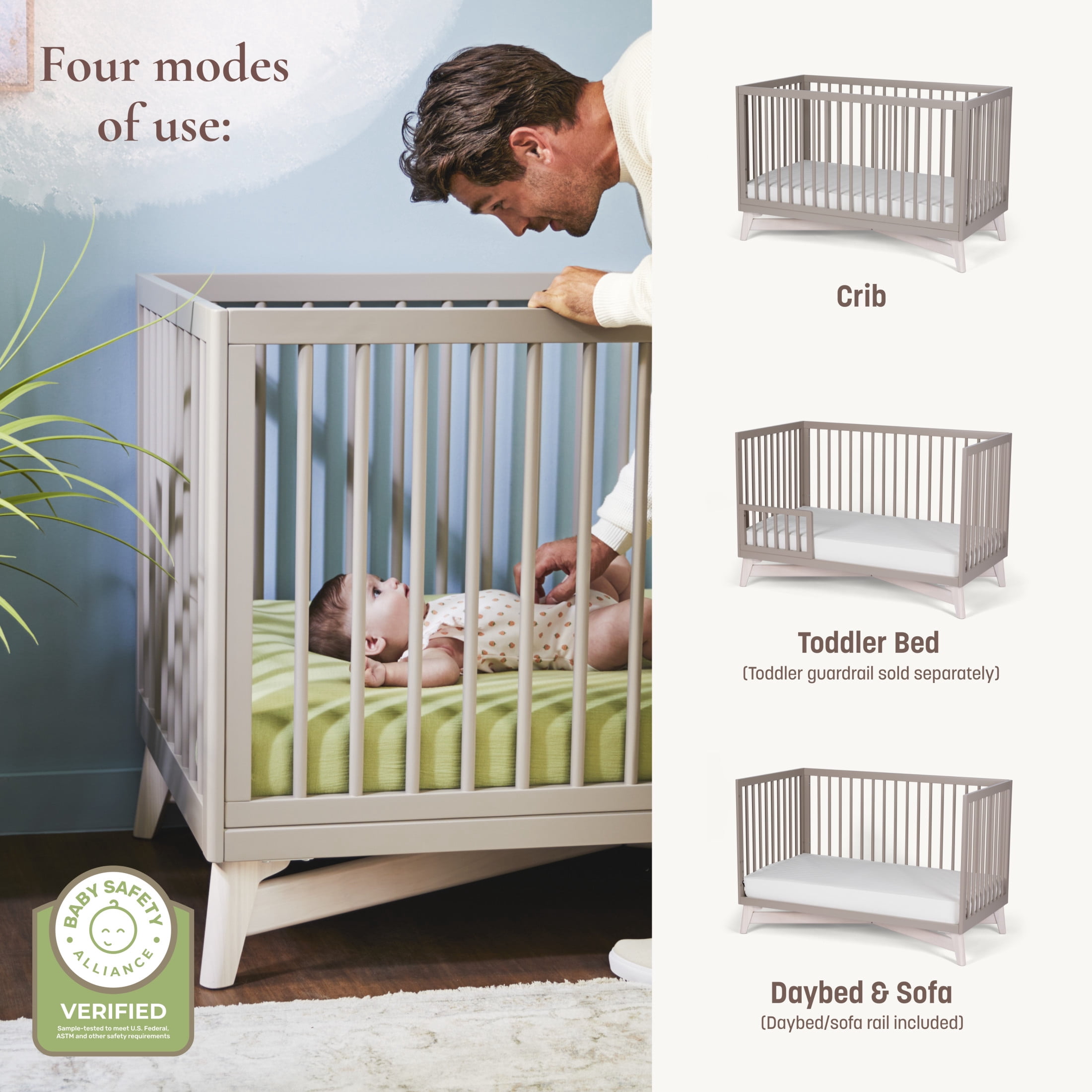 Little Seeds Pala 4-in-1 Convertible Baby Crib, True White/Whitewash