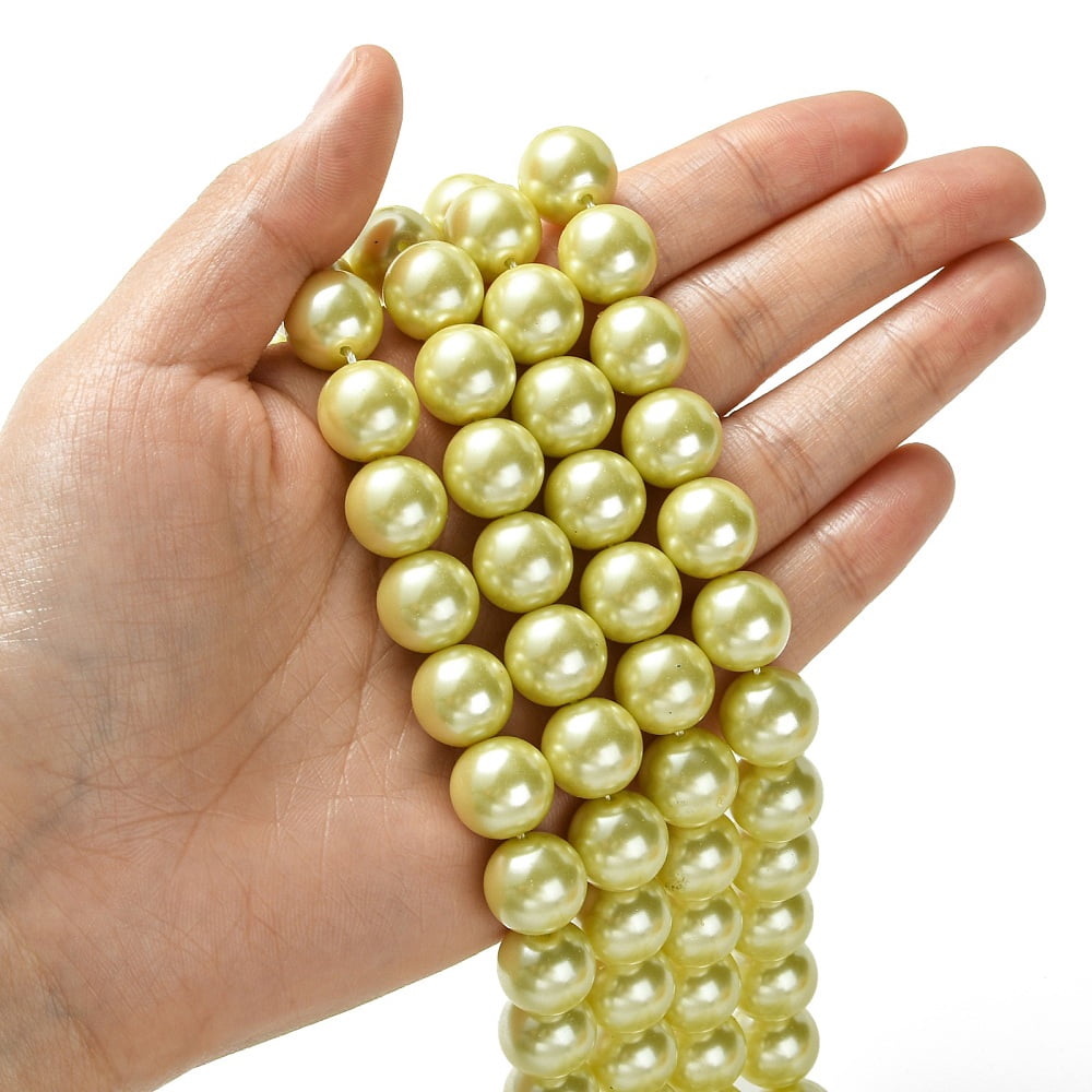 Eco-Friendly Glass Pearl Beads Strands Grade A Round Dyed Cotton Cord Threaded Pale Goldenrod 12mm Hole: 1.2~1.5mm 34pcs/strand 15.7 inch