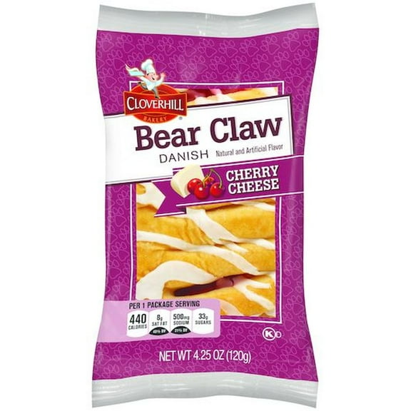 Cloverhill Bear Claw Cherry Cheese Danish, 4.25 Ounce -- 36 per case
