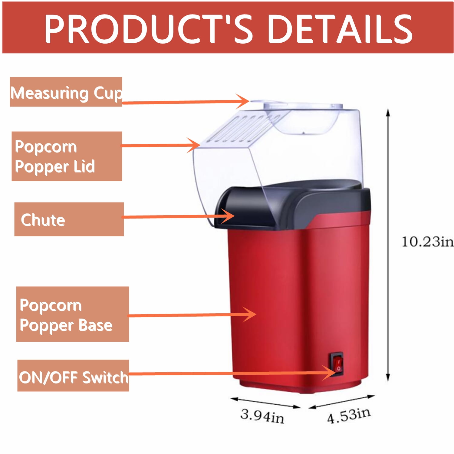 LONGOMA Electric Popcorn Popper, Hot Air Popcorn Maker, Butter Melting Tray, Large Capacity, Healthy Snack