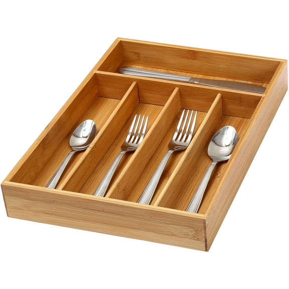 YBM Home Bamboo Cutlery Tray with 5 Compartments, Silverware