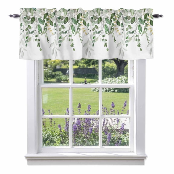 Green Eucalyptus Leaf Valance Curtain for Windows Spring Country Farmhouse Plants Leaves Rod Pocket Curtain Valances Short Window Treatments Panels for Kitchen Bathroom Laundry Basement 60 x 14 Inch