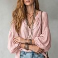 thumbnail image 5 of Wenini Women's Boho V Neck Puff Sleeve Crinkle Fabric Top Loose Drop Shoulder Casual Blouse Top Trendy Travel Shopping Outfit, 5 of 5