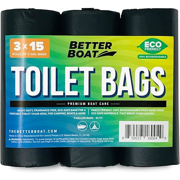 45 Portable Toilet Bags for Camping Boating Outdoors Car 3 Rolls of 15 Compost Waste Potty Bags for Portable Toilet - Liner for 5 Gallon Bucket Toilet Seat Kit or Camp Emergency 5 Gal Toilet Bucket