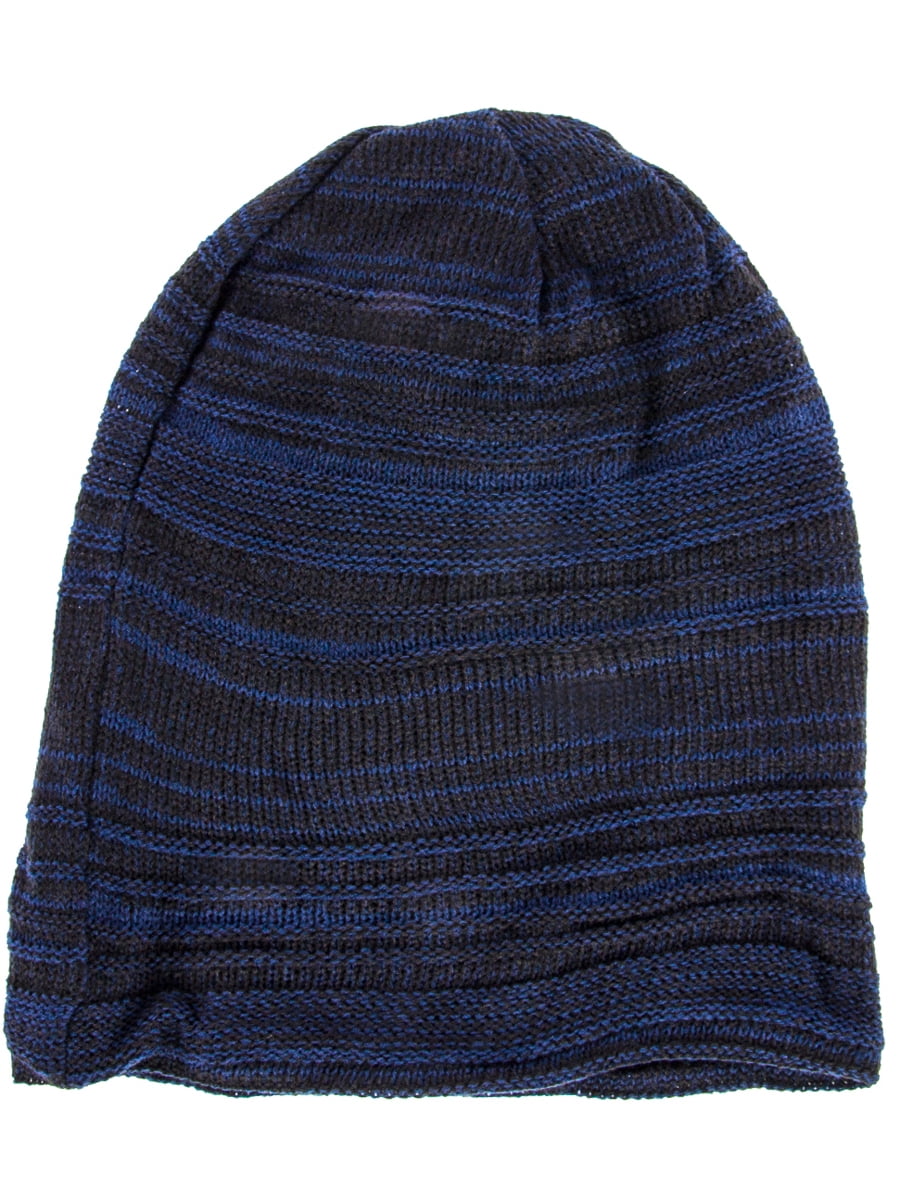 Detroit Men's Blended Stripe Winter Knit Pom Beanie Hat (Light Blue/Gray)  at  Men's Clothing store