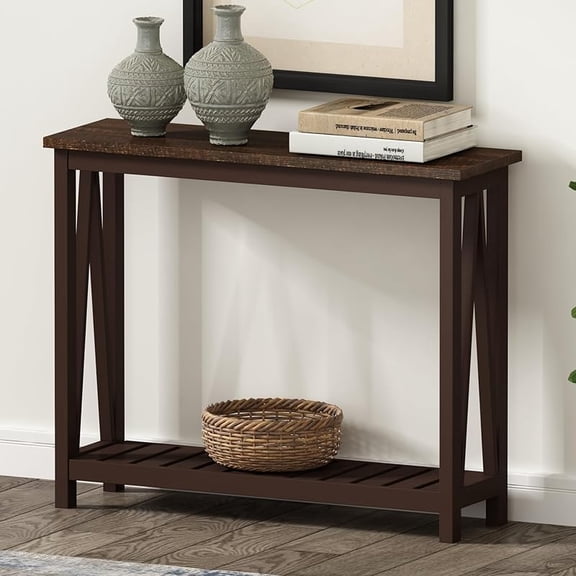 Farmhouse Console Table, Rustic Vintage Narrow Sofa Table for Entryway, Living Room, Hallway, 40 Espresso