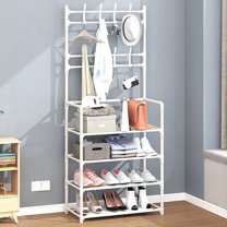 4 Tier Shoe Cabinet, Large Shoe Rack with Storage Shelf Coat Rack, Durable Shoe Rack for Doorway Household, Multifunctioanl Storage Holder, Heavy Duty Shoes Racks Front Door Entrance, 152x60x26cm