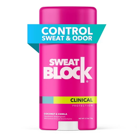 SweatBlock Deodorant for Women - Clinical Antiperspirant, 48-Hour Sweat & Odor Protection, Coconut & Vanilla