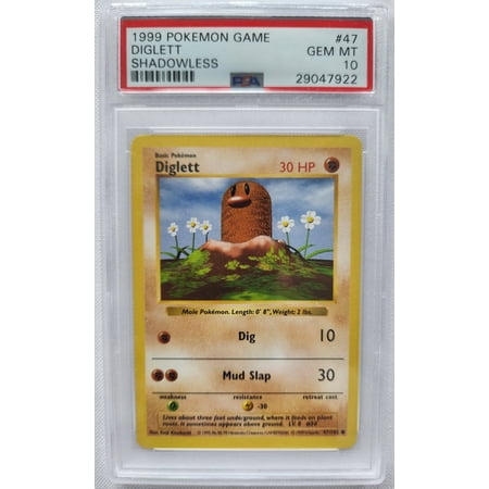 1999 Pokemon Trading Card Game Diglett Base Set Shadowless PSA 10 Graded Gem Mint