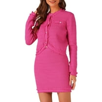 INSPIRE CHIC 2 Piece Suit for Women's Stretch Sweater Short Jacket and Skirt Casual Sets S Hot Pink