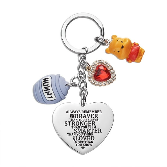 Winnie Family Gifts Cute Keychains Friendship Gift Pooh Stuff Ornament Heart Keychain Birthday Present Women Men Girls Boys Son Daughter