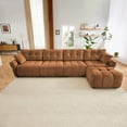 thumbnail image 3 of Modular 4-Seater Sofa with Ottoman in Burnt Orange Chenille: Configurable, Solid Wood Frame, High-Resilience Cushions for Living Rooms & Lounges., 3 of 18