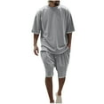 thumbnail image 2 of Antinious Summer Sleepwear Outfits for Men,Mens Loungewear Set,Holiday Outfits for Men Casual Solid Short Sleeve Round Neck Blouses Shirts Shorts Set,Gray,L, 2 of 5