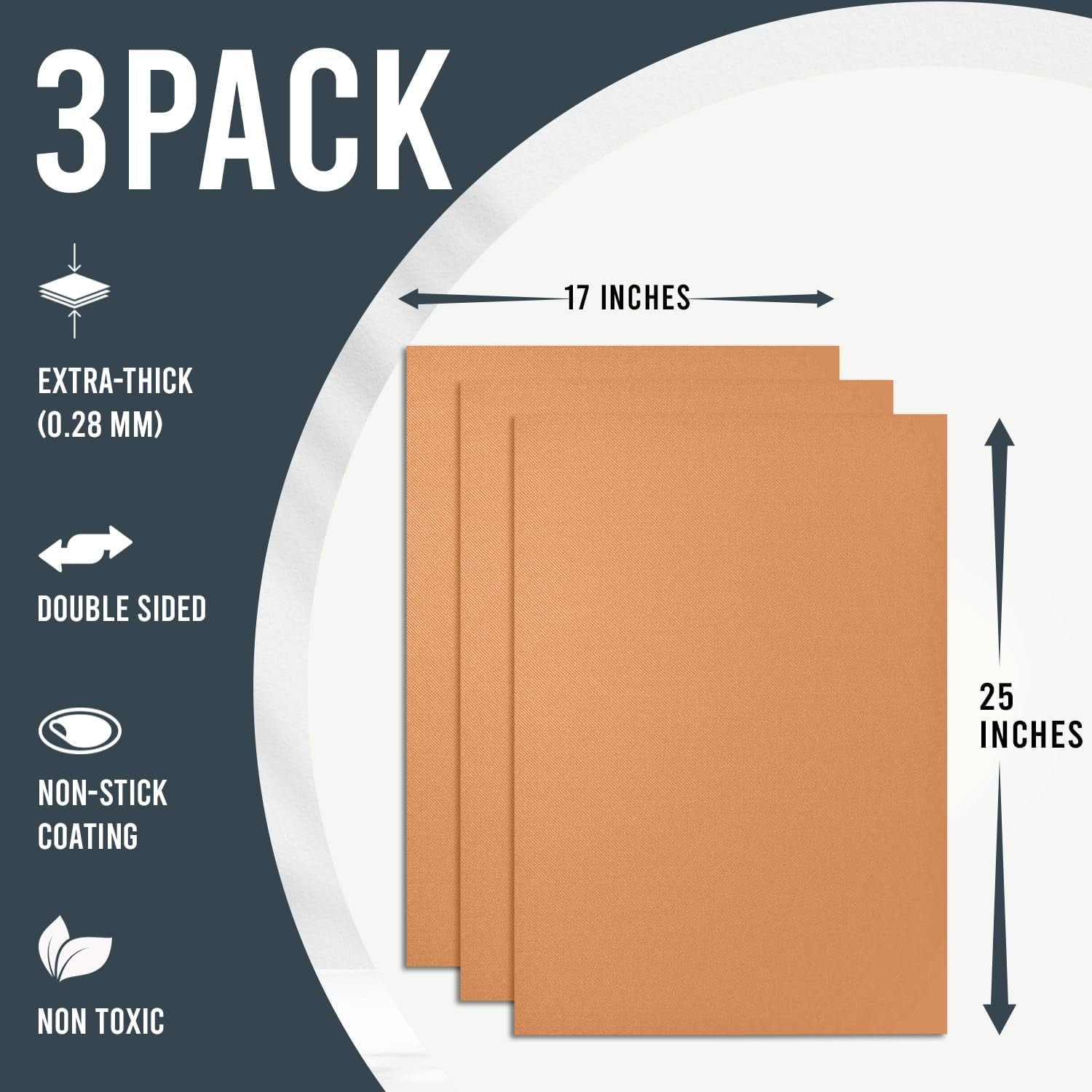 Non Stick Oven Liners for Bottom of Oven, 3 Pack Large Heavy Duty Mats, 17” x 25” Reusable Mat for Electric Gas Stove Toaster Microwave Charcoal or Gas Grills (Copper)