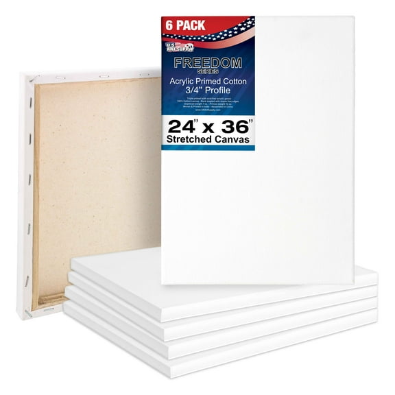 U.S. Art Supply 24 x 36 inch Stretched Canvas 12-Ounce Triple Primed, 6-Pack - Professional Artist Quality White Blank 3/4" Profile, 100% Cotton, Heavy-Weight Gesso - Acrylic Pouring, Oil Painting