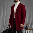 thumbnail image 2 of Men's Lapel Trench Coat Button Front Overcoat,Notched Collar Fleece Warm Outerwear Oversized Windproof Daily Casual Business Wear,Mid Lengthen,Red,M, 2 of 5