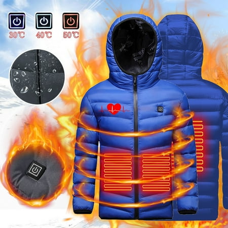 

Spazoro USB Intelligent Constant Temperature Heated Coats For Kids Outwear Windproof Hooded Fall And Winter Warm Coats For Kids Boys Girls Blue
